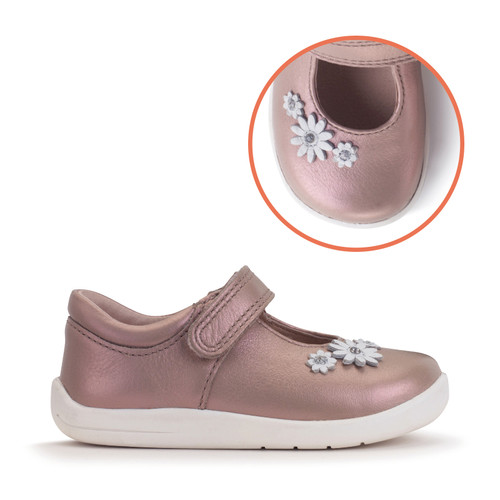 Start-Rite Shoes Fairy Tale, Pearlised taupe leather girls rip-tape first walking shoes